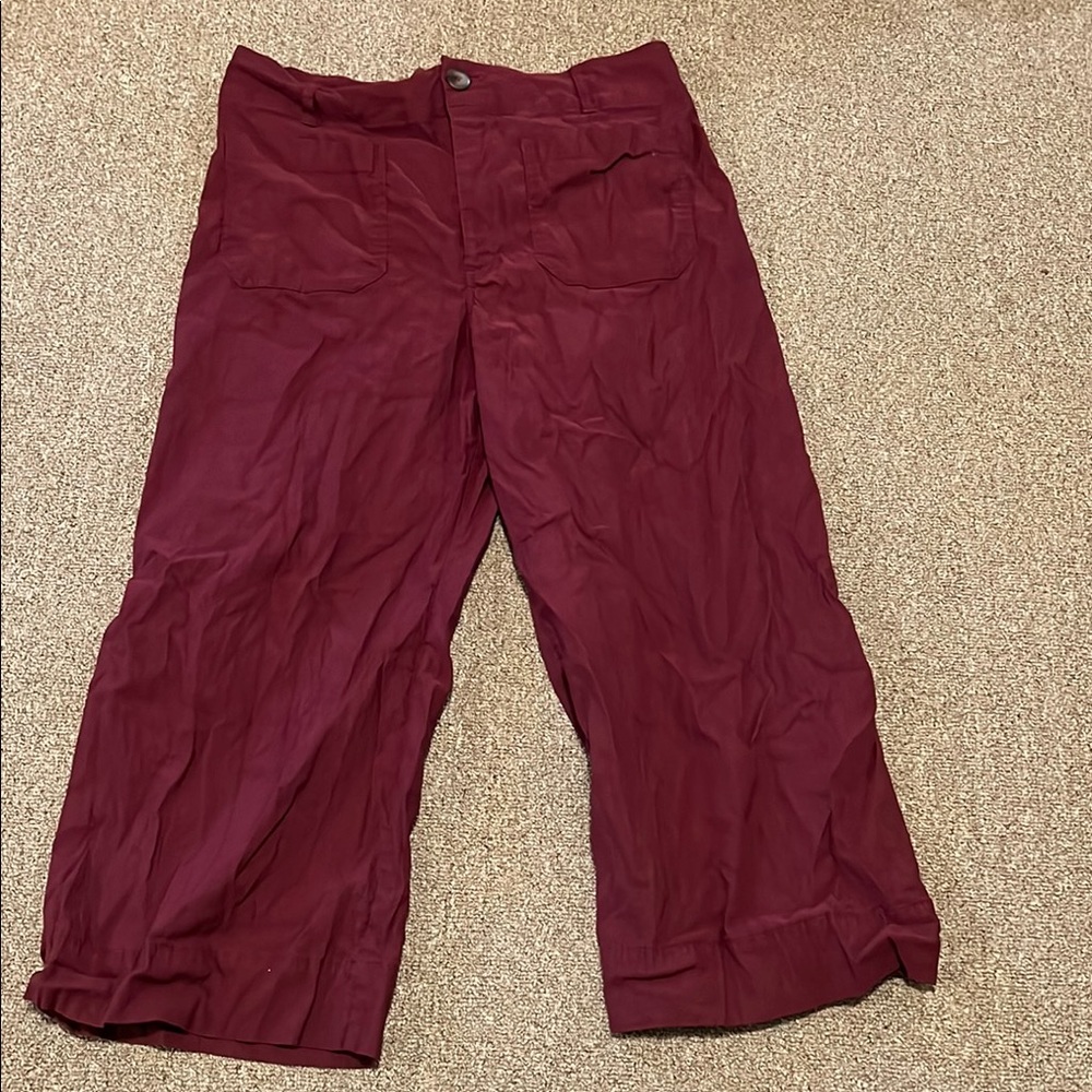 Anthropologie Maroon Wide-Leg Cropped Pants